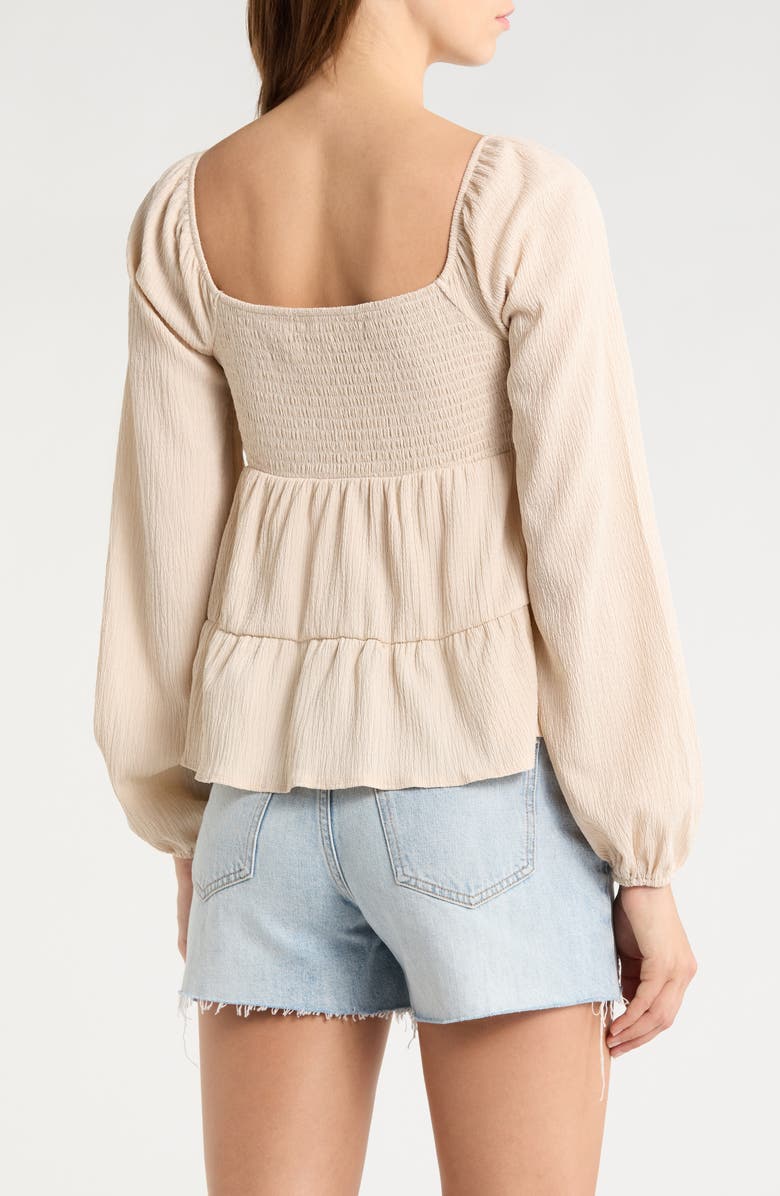 Madden Girl Smocked Tiered Ruffle Babydoll Top, Alternate, color, Natural