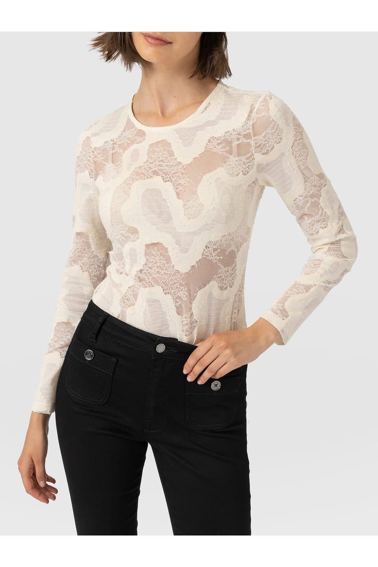 Austen Crew Neck Long Sleeve Tee, Alternate, color, Cream Lace