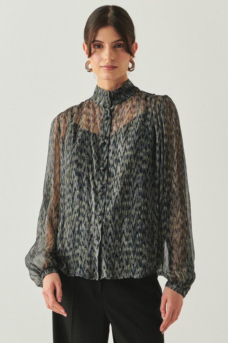 Kamiyah Mandarin Collar Blouse, Alternate, color, Black