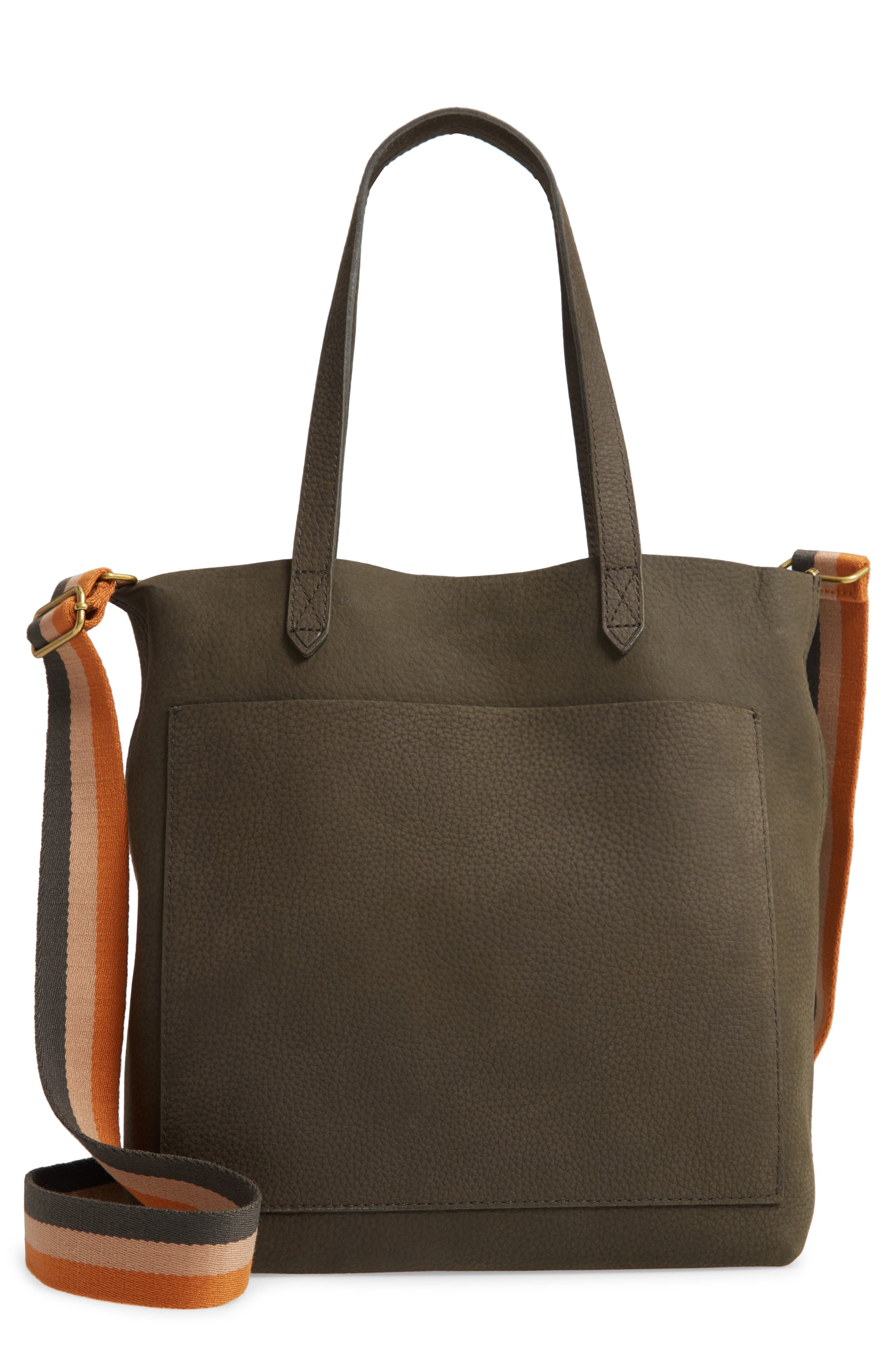 Madewell The Medium Nubuck Leather Transport Tote: Striped Strap Edition, Main, color, 