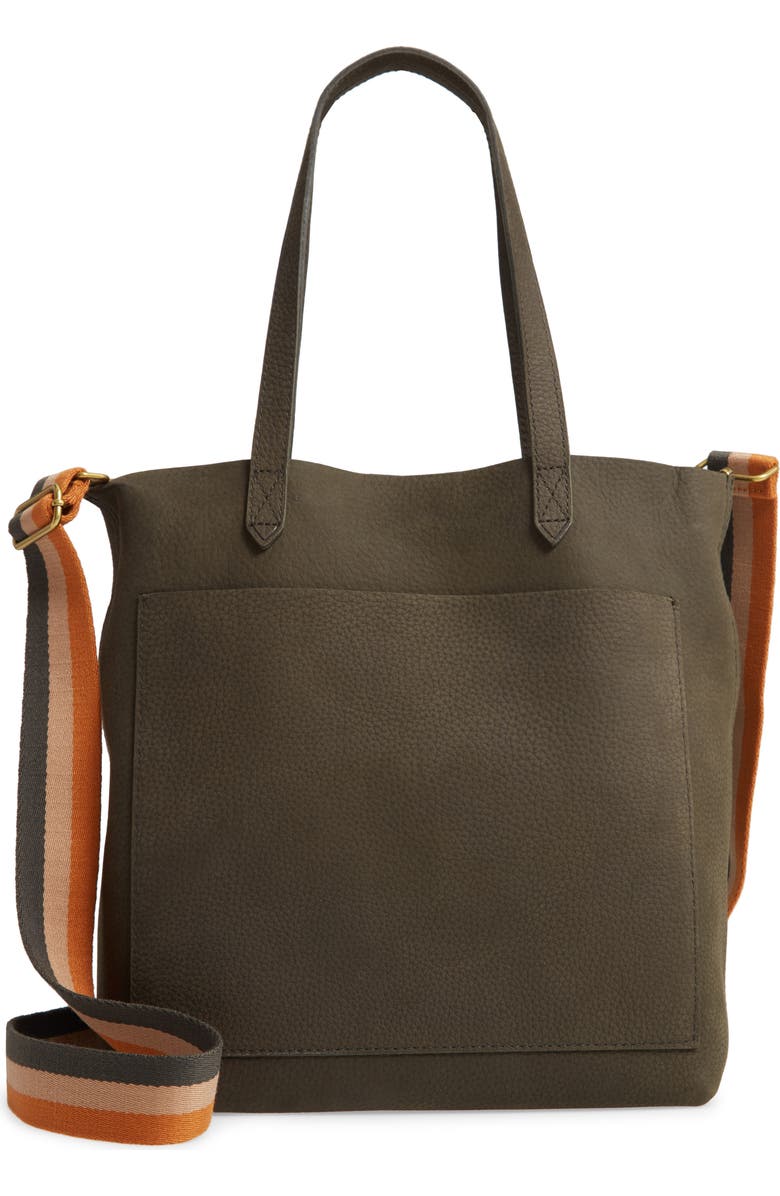 Madewell The Medium Nubuck Leather Transport Tote: Striped Strap Edition, Main, color,