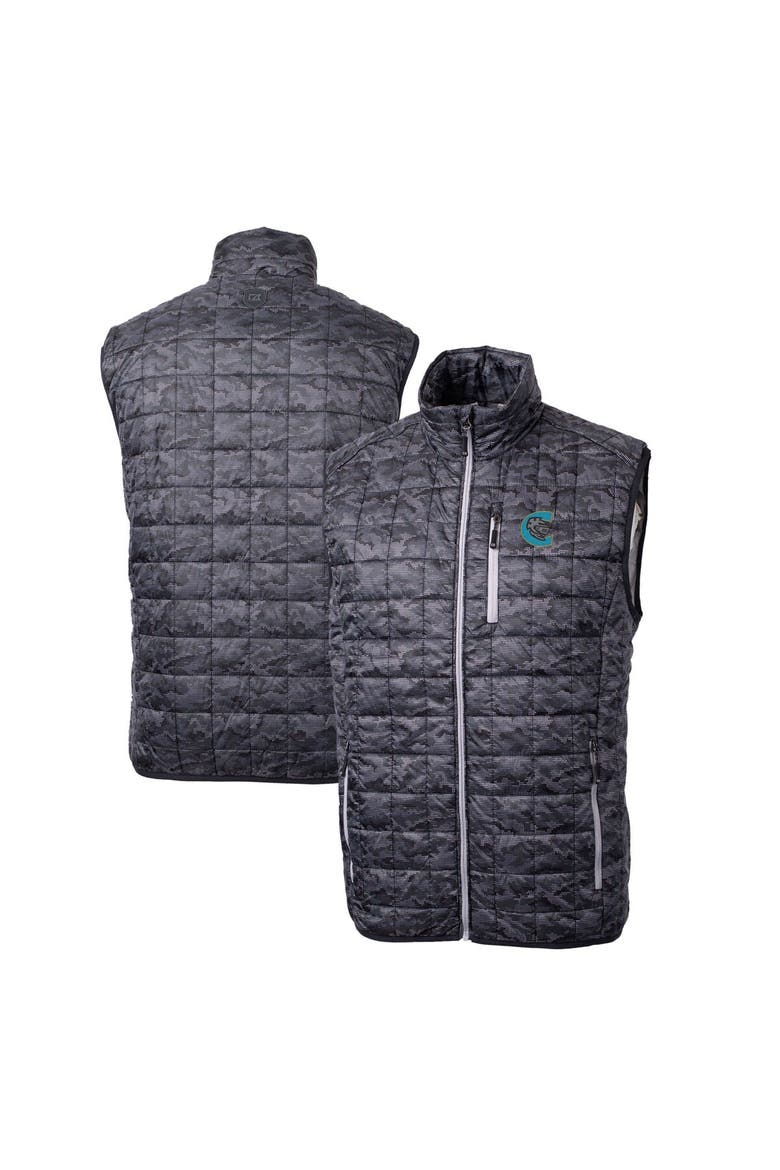 Men's Cutter & Buck Black Charlotte Knights Rainier PrimaLoft Eco Insulated Full-Zip Printed Puffer Vest, Main, color, Black
