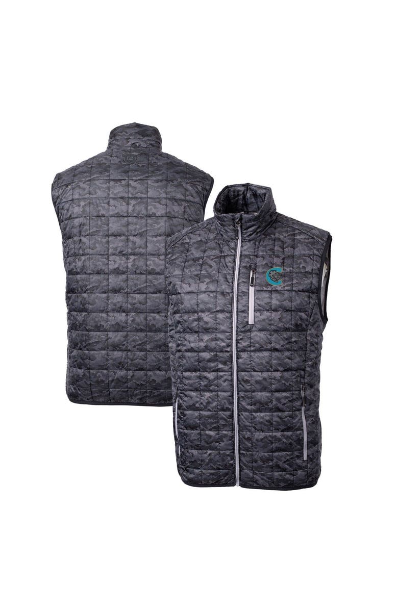 Cutter & Buck Men's Cutter & Buck Black Charlotte Knights Rainier PrimaLoft Eco Insulated Full-Zip Printed Puffer Vest, Main, color,