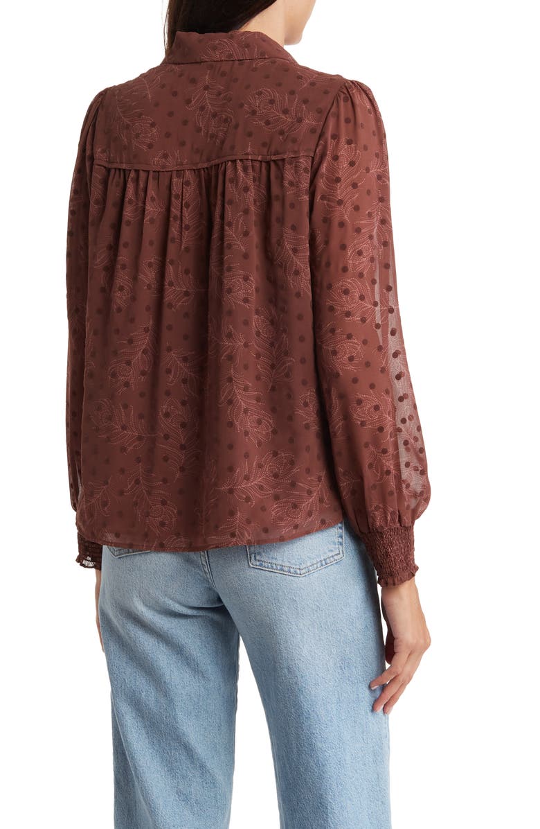 DR2 by Daniel Rainn Flocked Long Sleeve Button-Up Top, Alternate, color, O254 Aged Cabernet