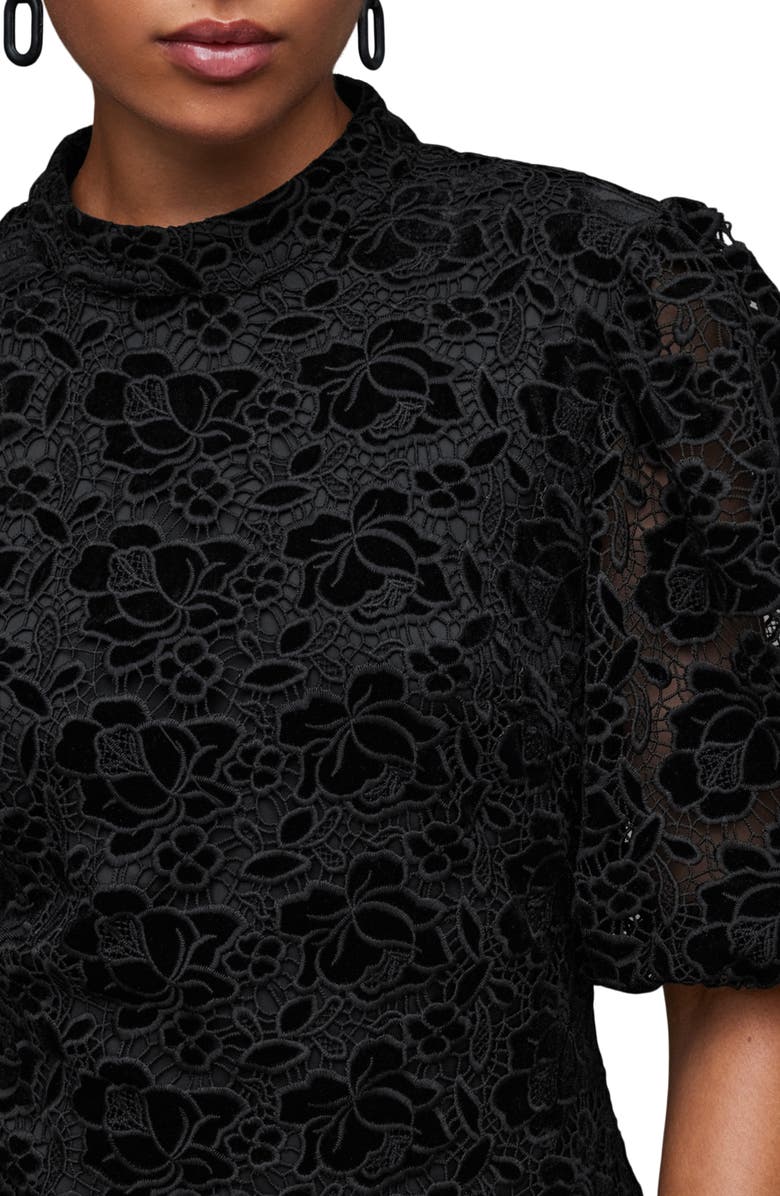 AllSaints Camila Floral Velvet Lace Minidress, Alternate, color,