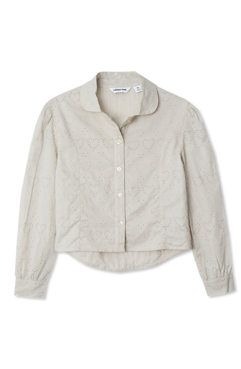 Lands' End Girls Long Sleeve Woven Hearts Top, Main, color, Hearts/Sand Khaki