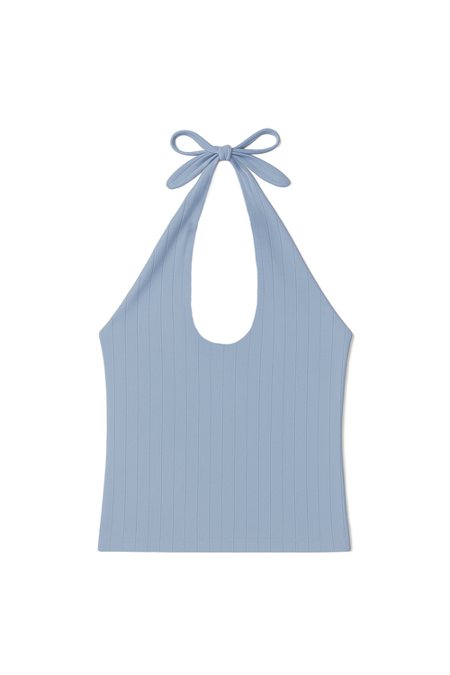 Vir Vita Pauline Pointelle Halter Top In Blue
