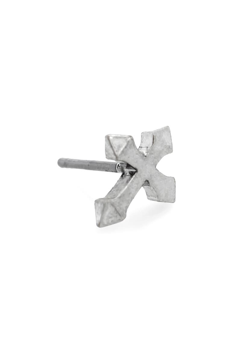 Cross Single Stud Earring, Alternate, color, WARM SILVER