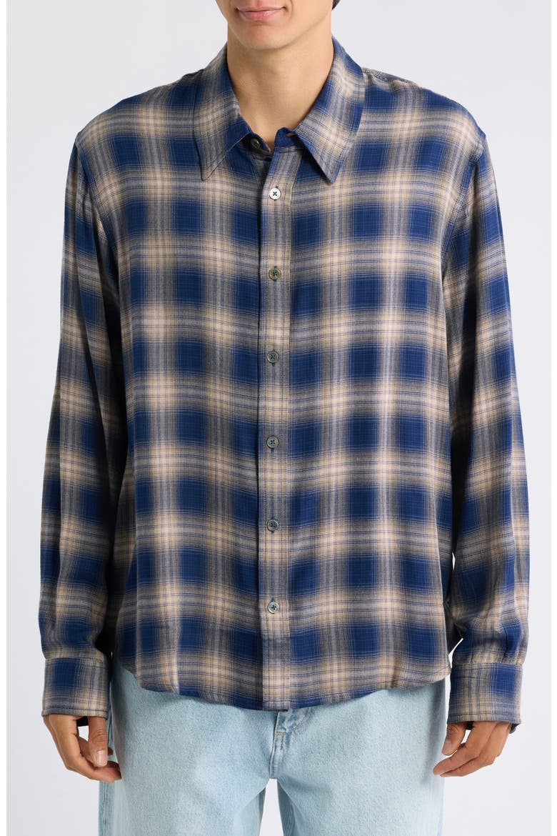 Mirabelle Plaid Rayon Shirt, Main, color, NAVY