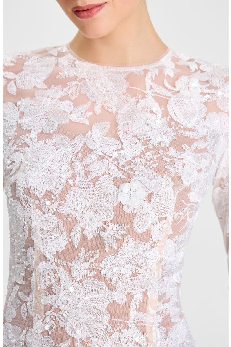 Sasha Embroidered Sequin Sheer Mesh Gown, Alternate, color, WHITE
