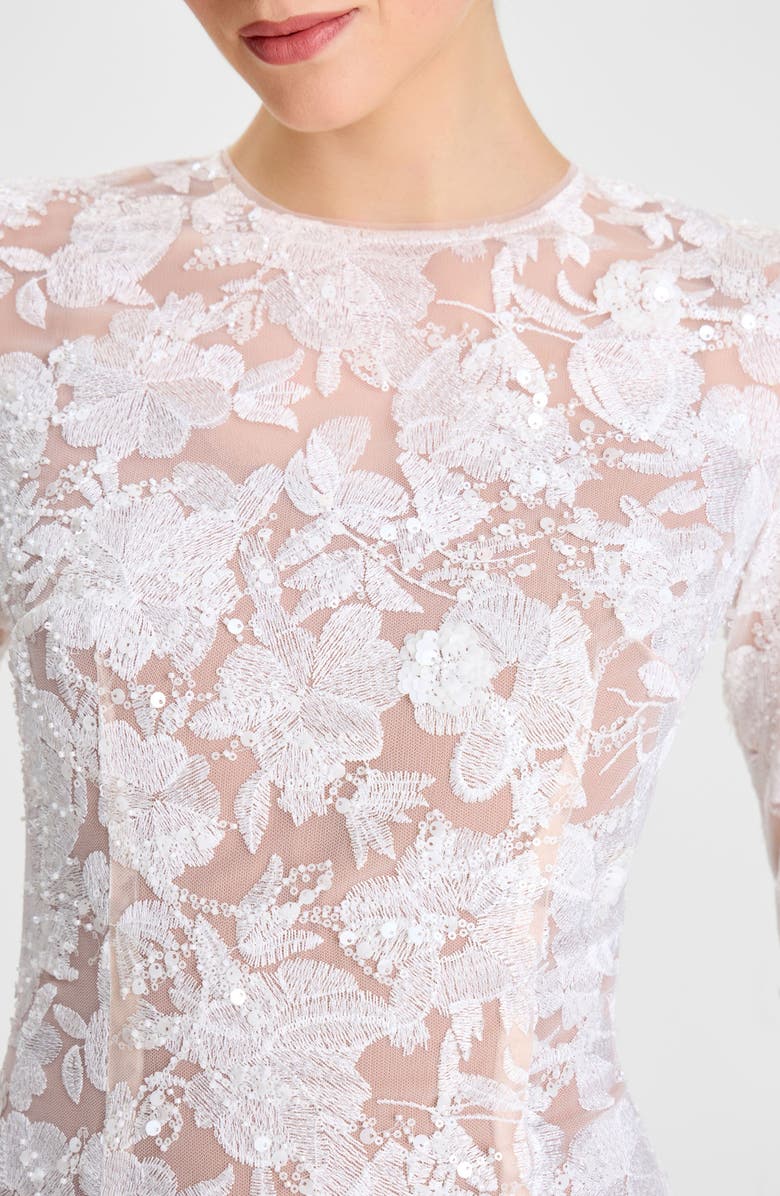 NADINE MERABI Sasha Embroidered Sequin Sheer Mesh Gown, Alternate, color, White