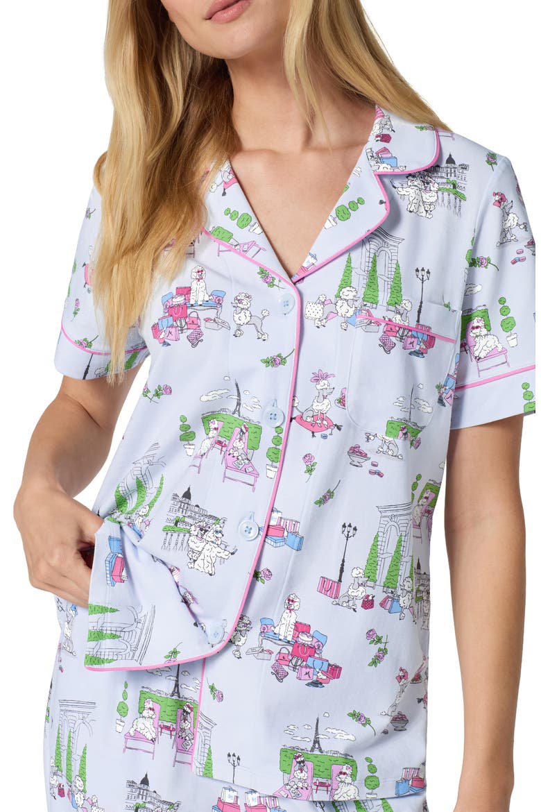 Print Stretch Cotton Jersey Crop Pajamas, Alternate, color, BELLE VIE