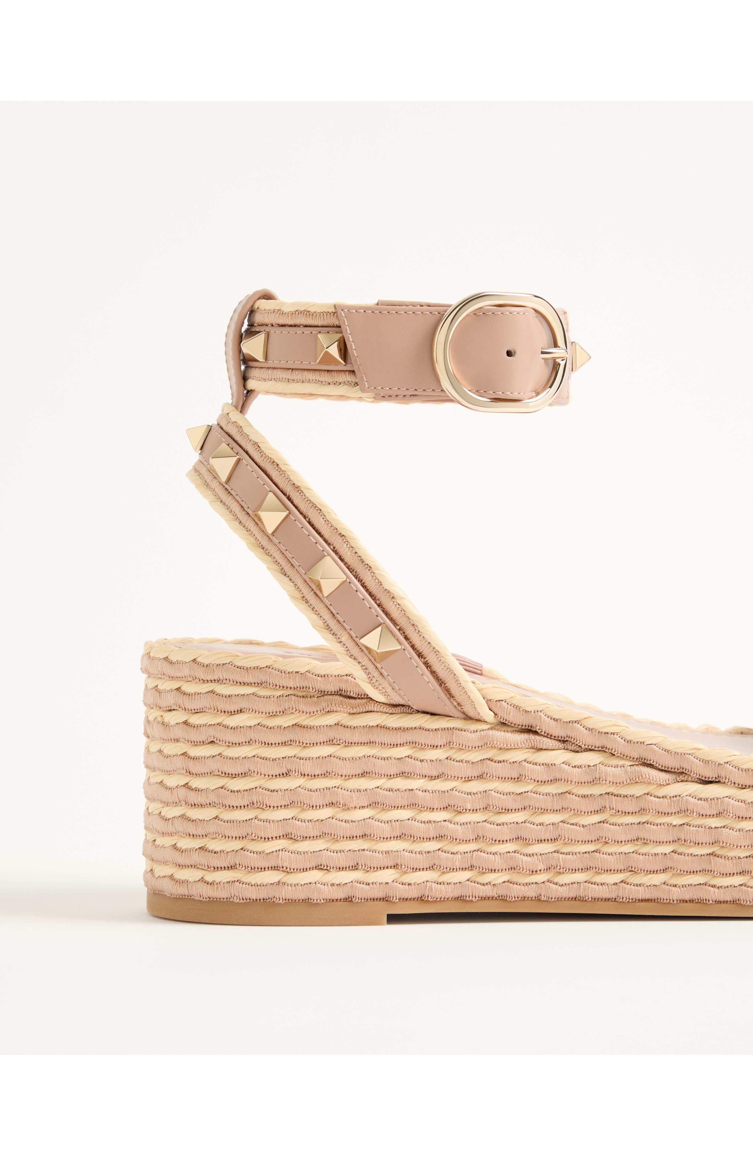 Valentino Rockstud Ankle Strap Espadrille Platform Sandal, Alternate, color, Rose