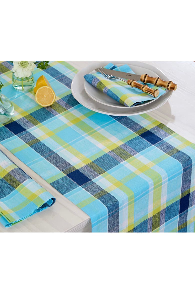 Linen Table Runner - Summer Madras Plaid, Alternate, color, Blue Plaid