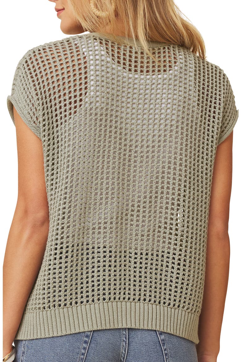 Simona Tie Front Short Sleeve Cardigan, Alternate, color, EUCALYPTUS GREEN