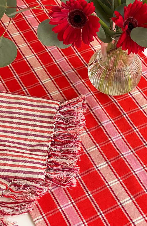 Archive New York Handwoven Holly Cotton Table Runner In Red