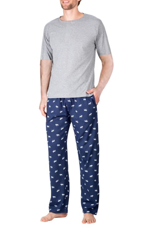 Knit Brushed Grid Flannel Pajamas