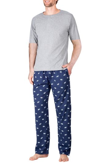 Sleephero Knit Brushed Grid Flannel Pajamas In Blue