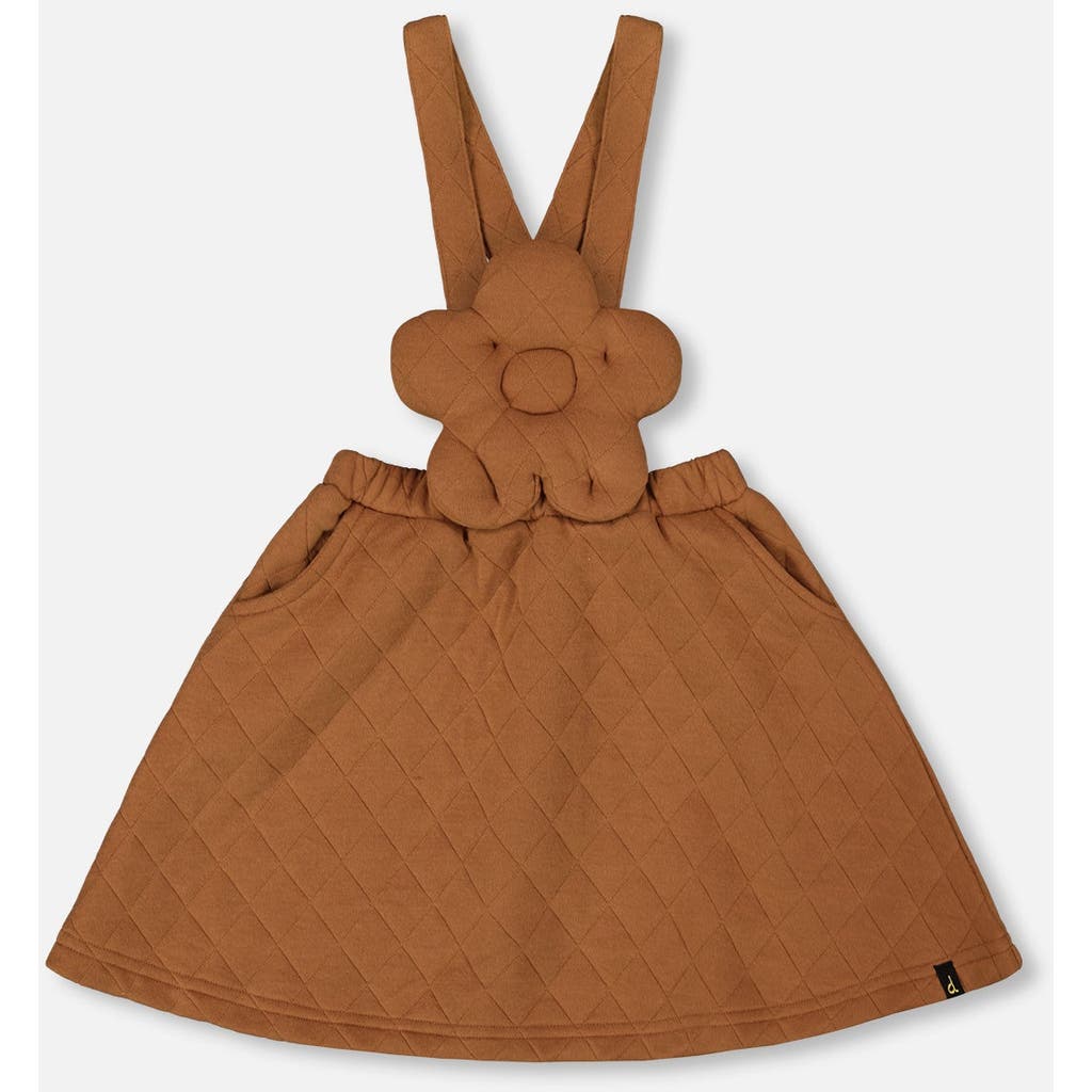 Deux Par Deux Quilted Overall Dress In Brown