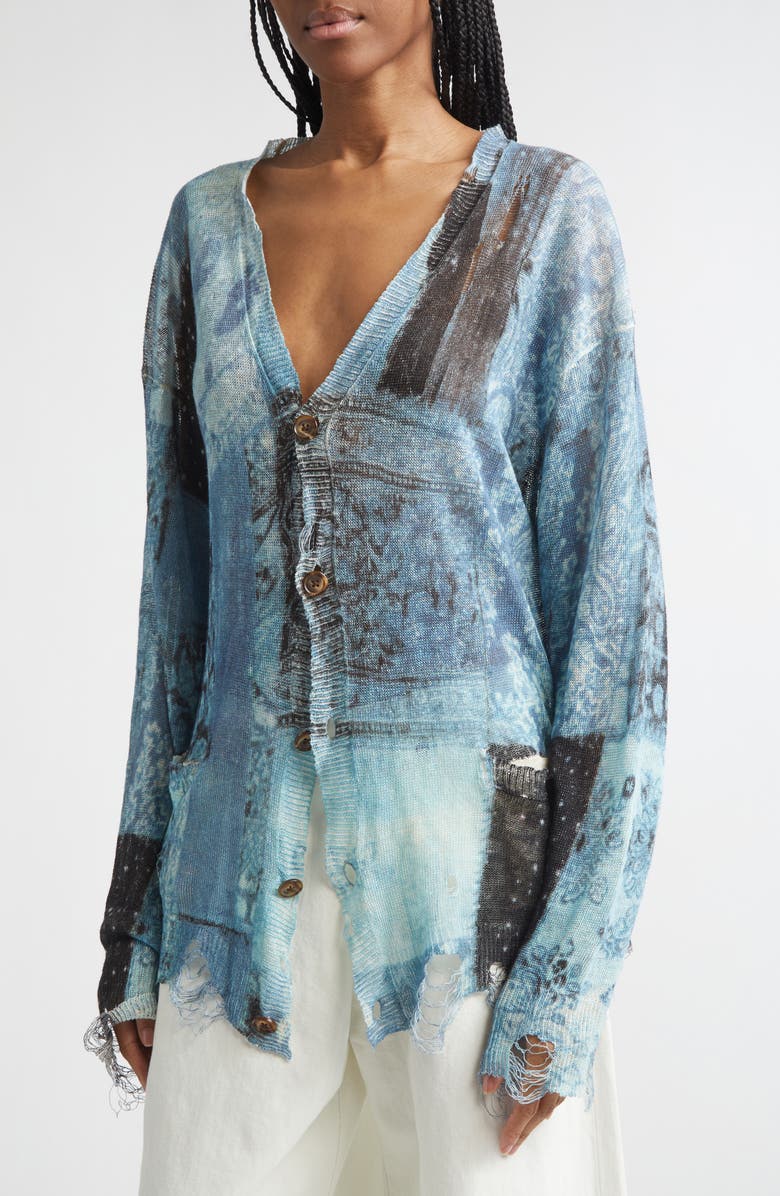 R13 Paisley Ripped Linen Sweater, Alternate, color, Blue Multi Bandana