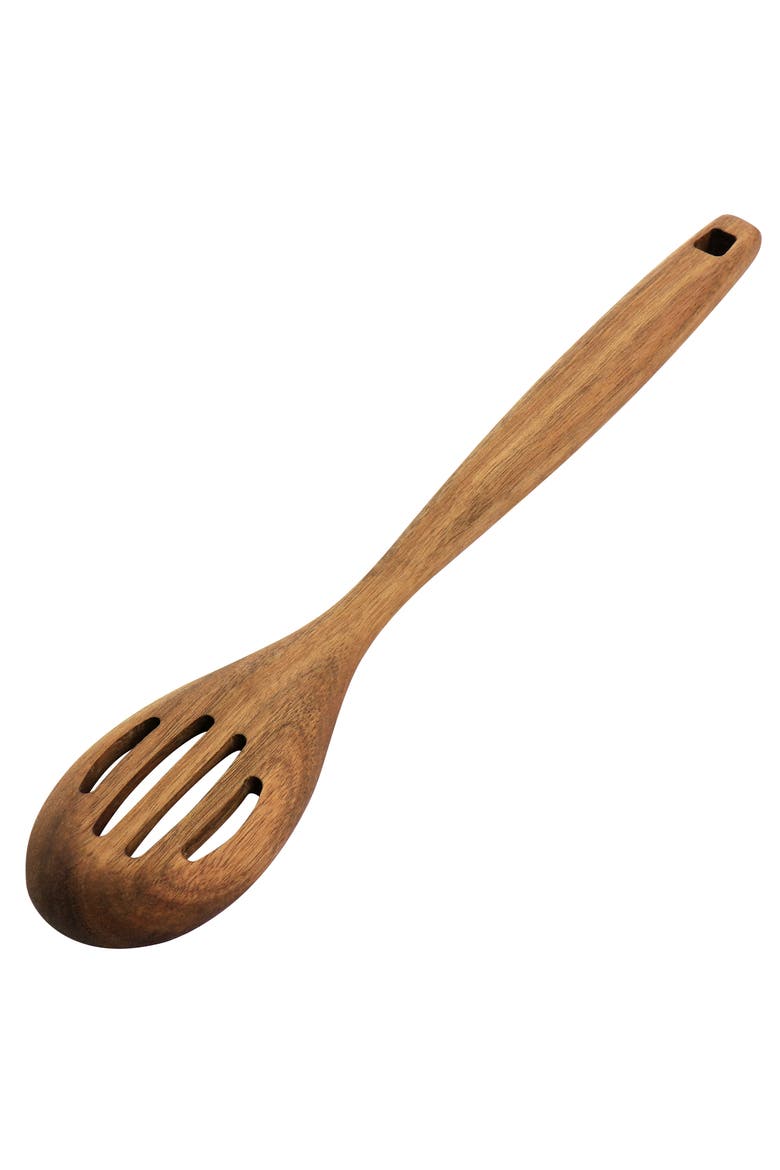 Acacia Wood Slotted Spoon Cooking Utensil, Alternate, color, Dark Brown