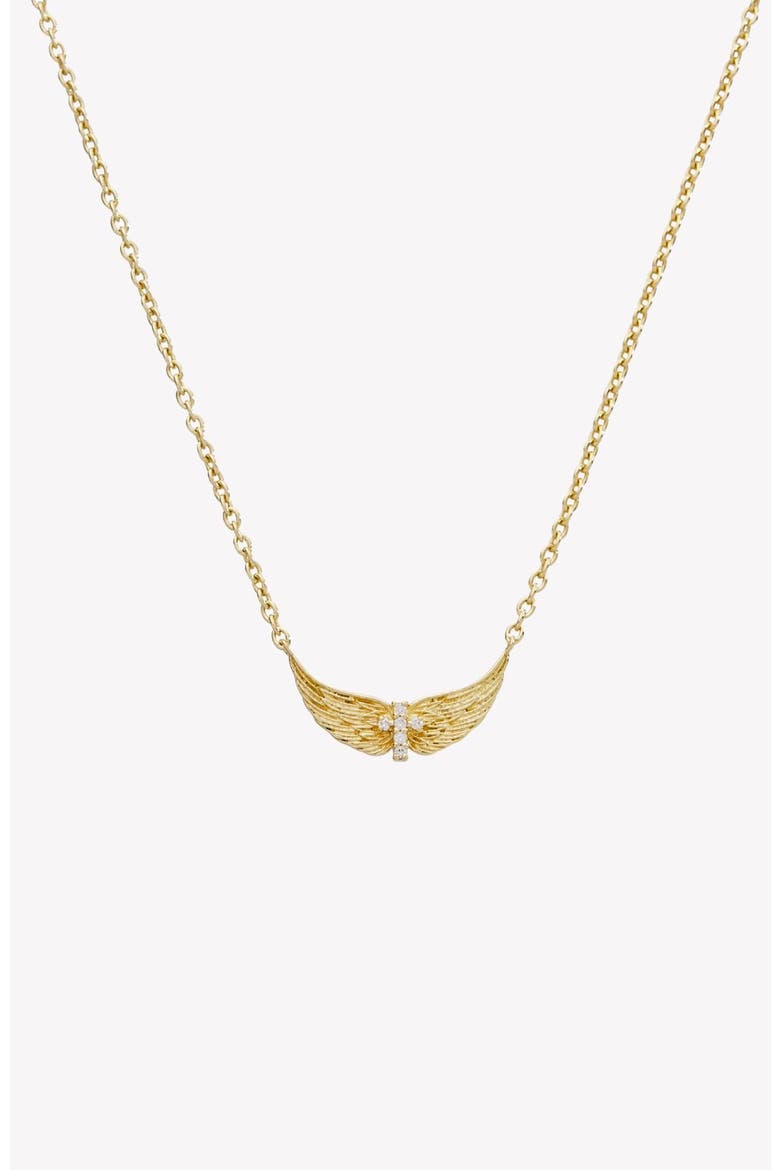 Divine Wings Mini Cross Necklace, Main, color, 18k Gold Plated