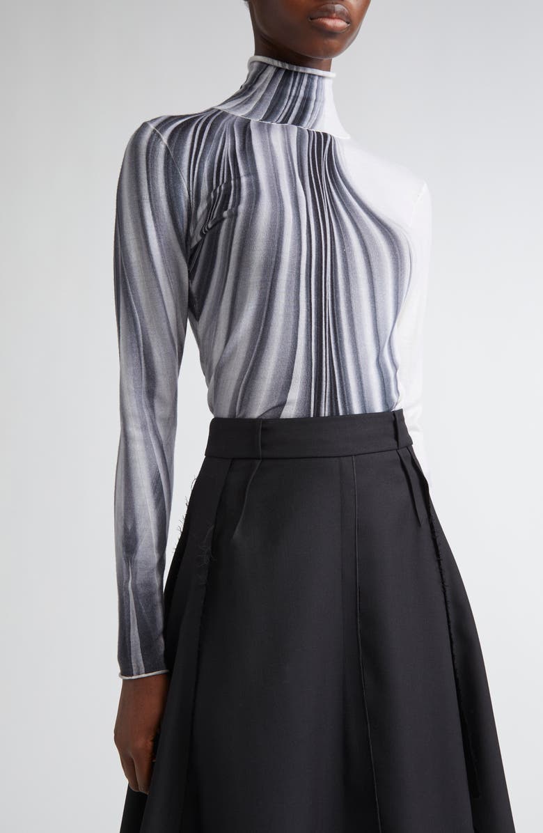 Jason Wu Collection Dancing Pleat Print Merino Wool Turtleneck Sweater, Alternate, color, Grey/ Black