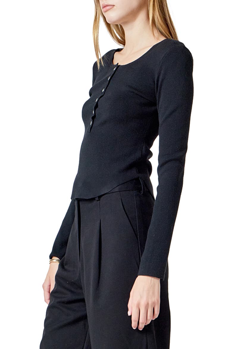 Shoulder Pad Rib Knit Top, Alternate, color, BLACK