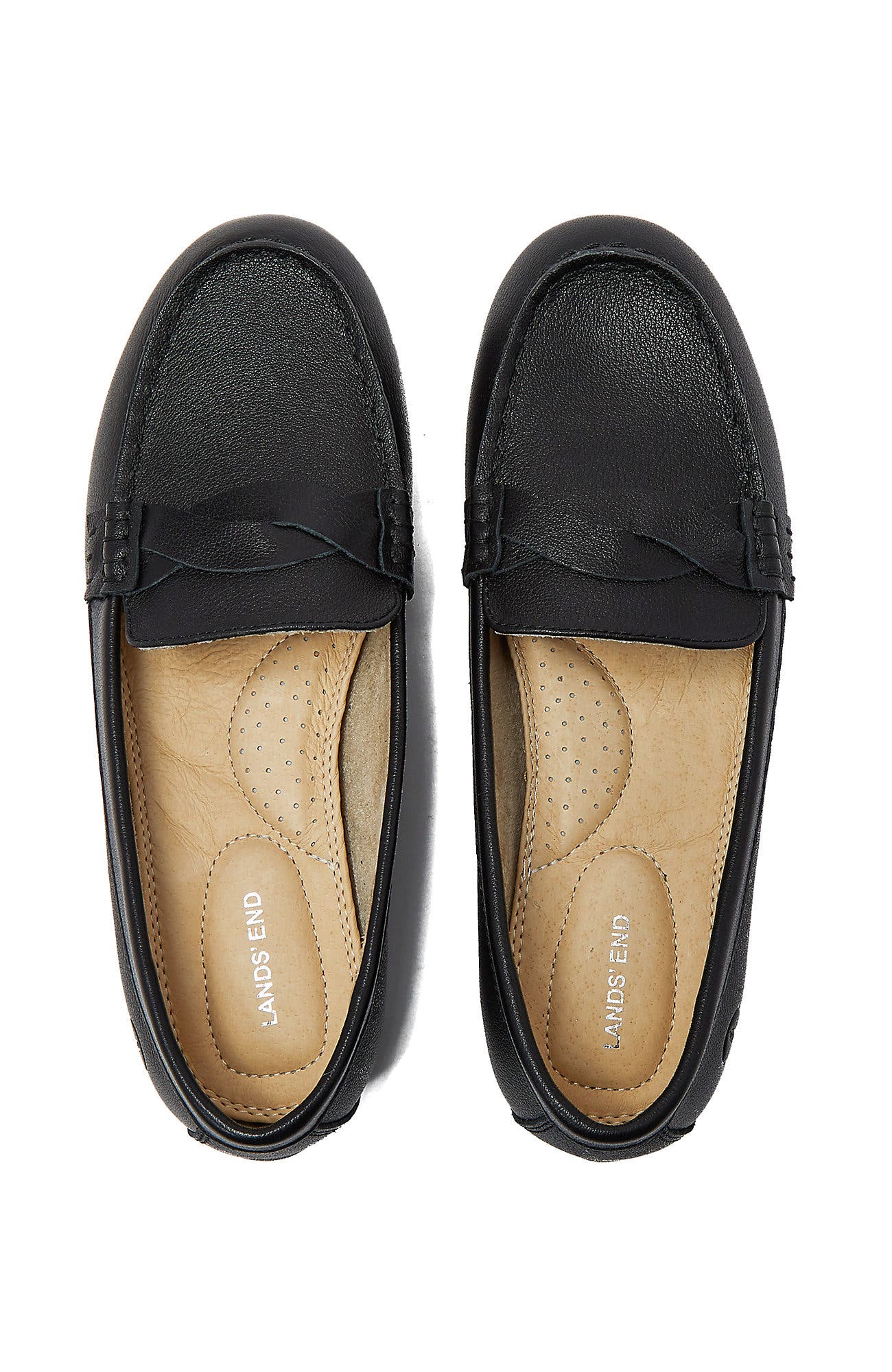 Lands' End Comfort Leather Slip On Loafer Shoes, Alternate, color, Black