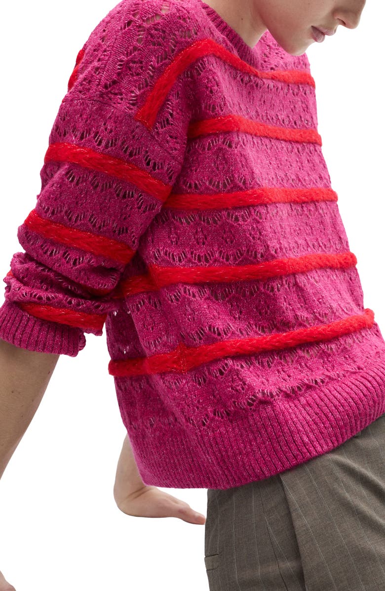 MANGO Textured Stripe Openwork Sweater, Alternate, color, 