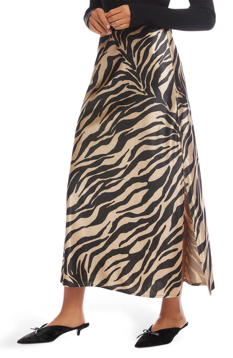 FIFTEEN TWENTY Evy Zebra Print Bias Cut Skirt, Alternate, color, Zebra