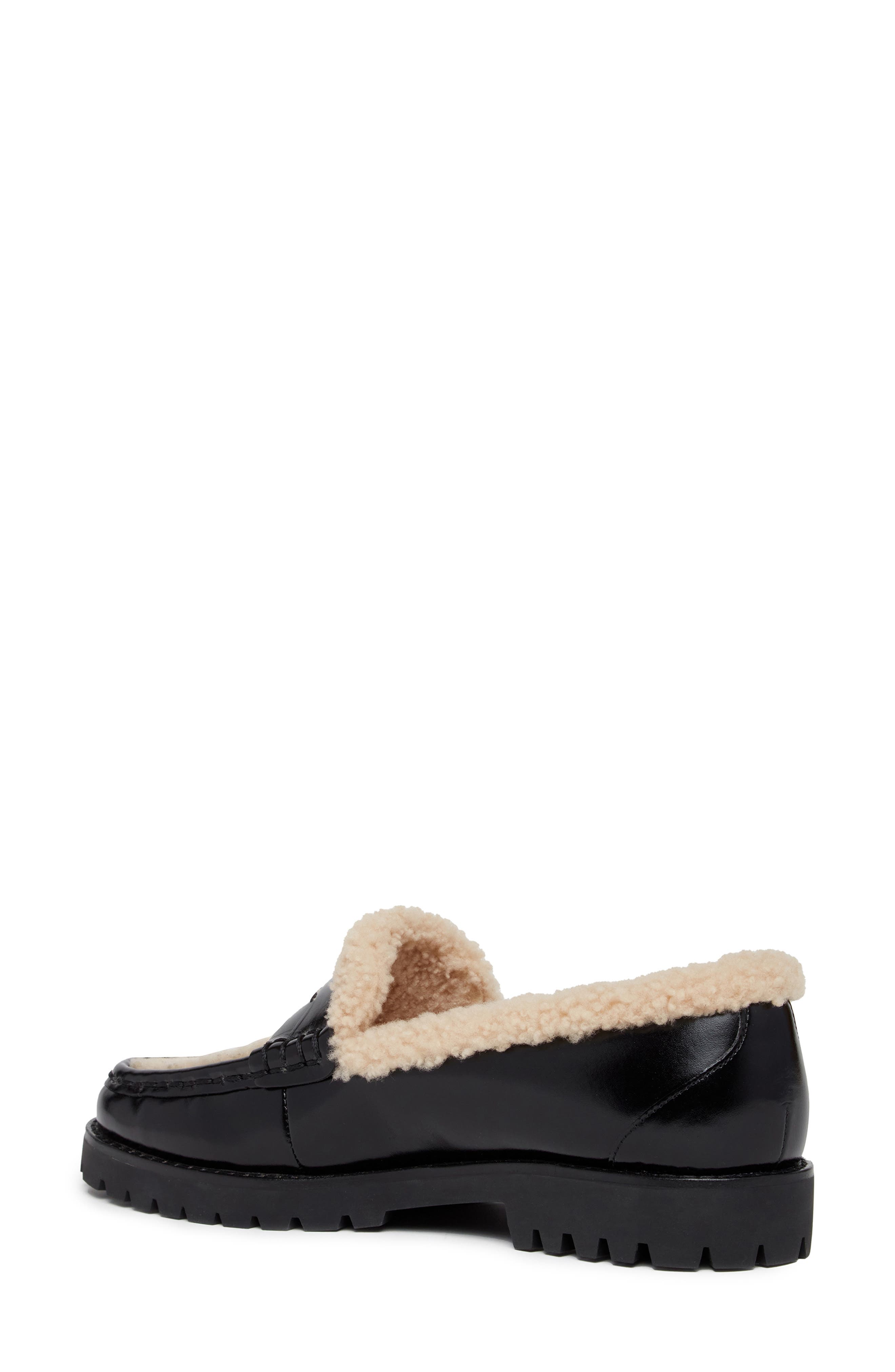 PAIGE Eliis Genuine Shearling Penny Loafer, Alternate, color, Black
