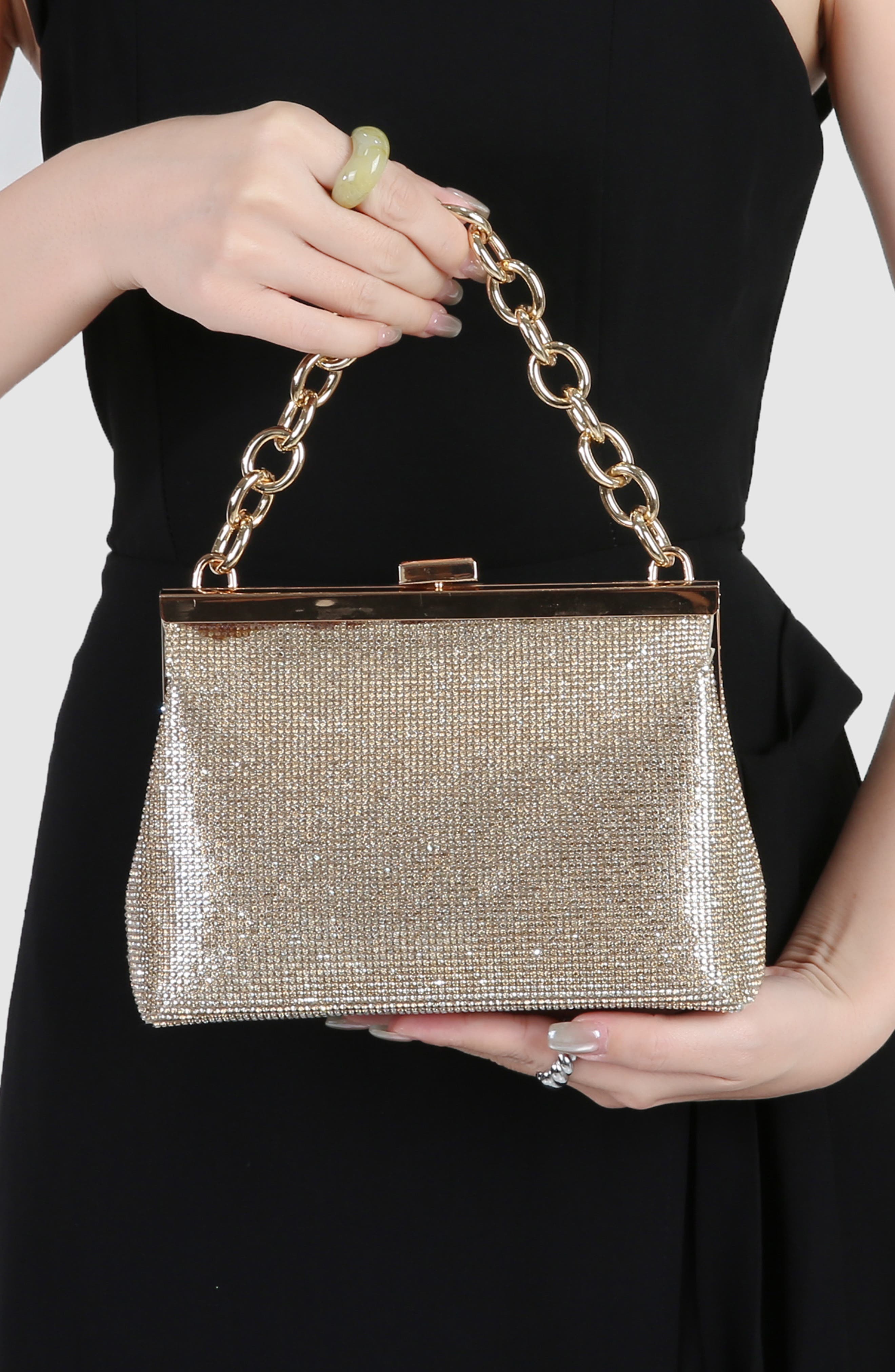 Rhinestone Chain Handbag, Alternate, color, GOLD