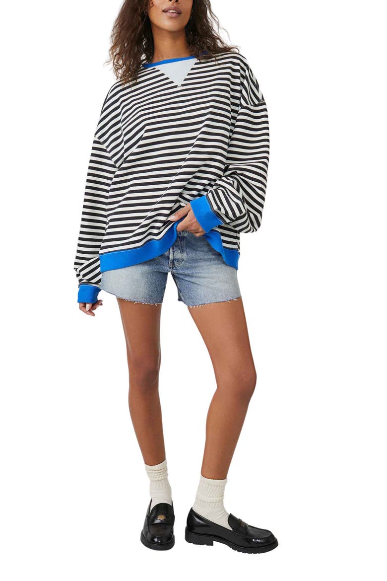 Oversize Stripe Sweatshirt, Alternate, color, BLACK COMBO