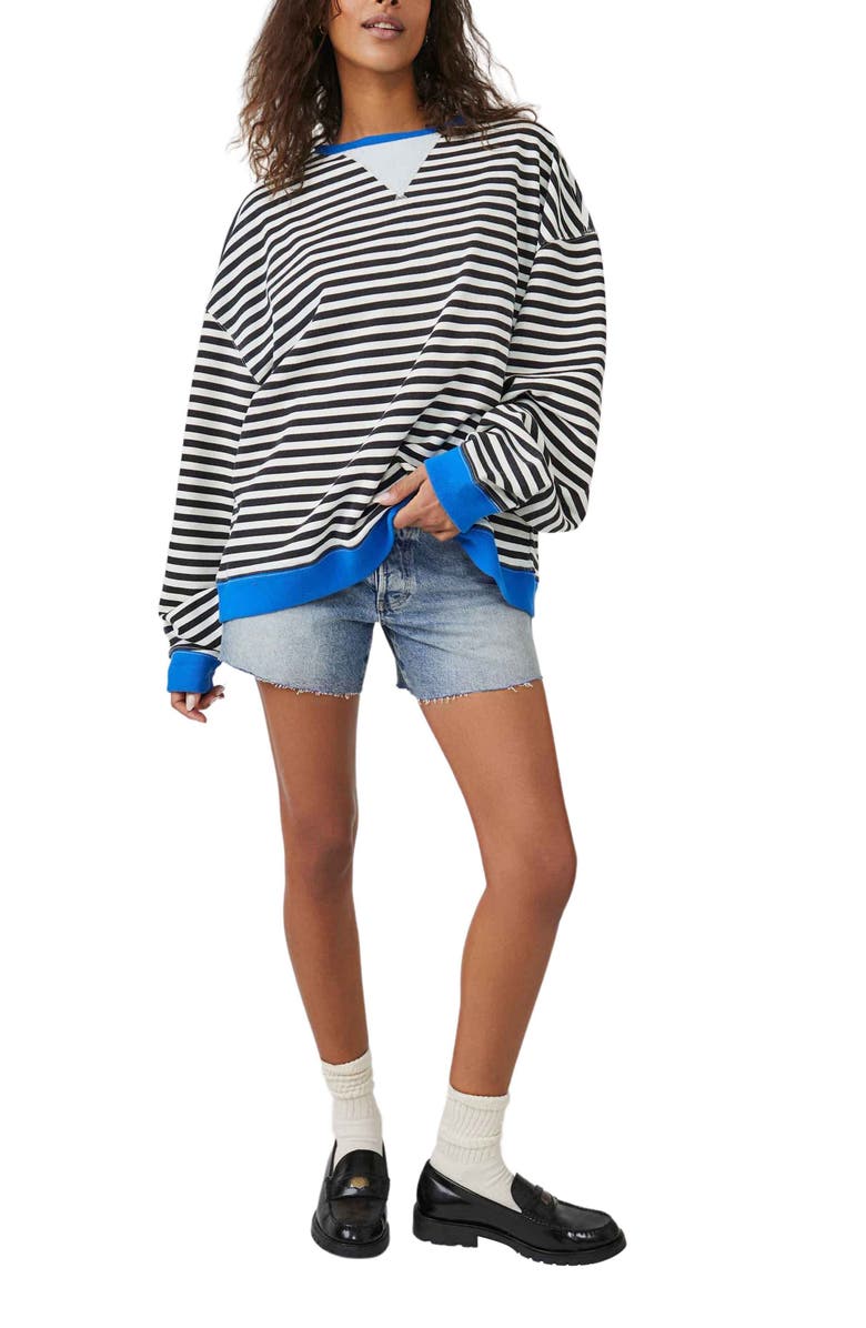 Free People Oversize Stripe Sweatshirt, Alternate, color, Black Combo