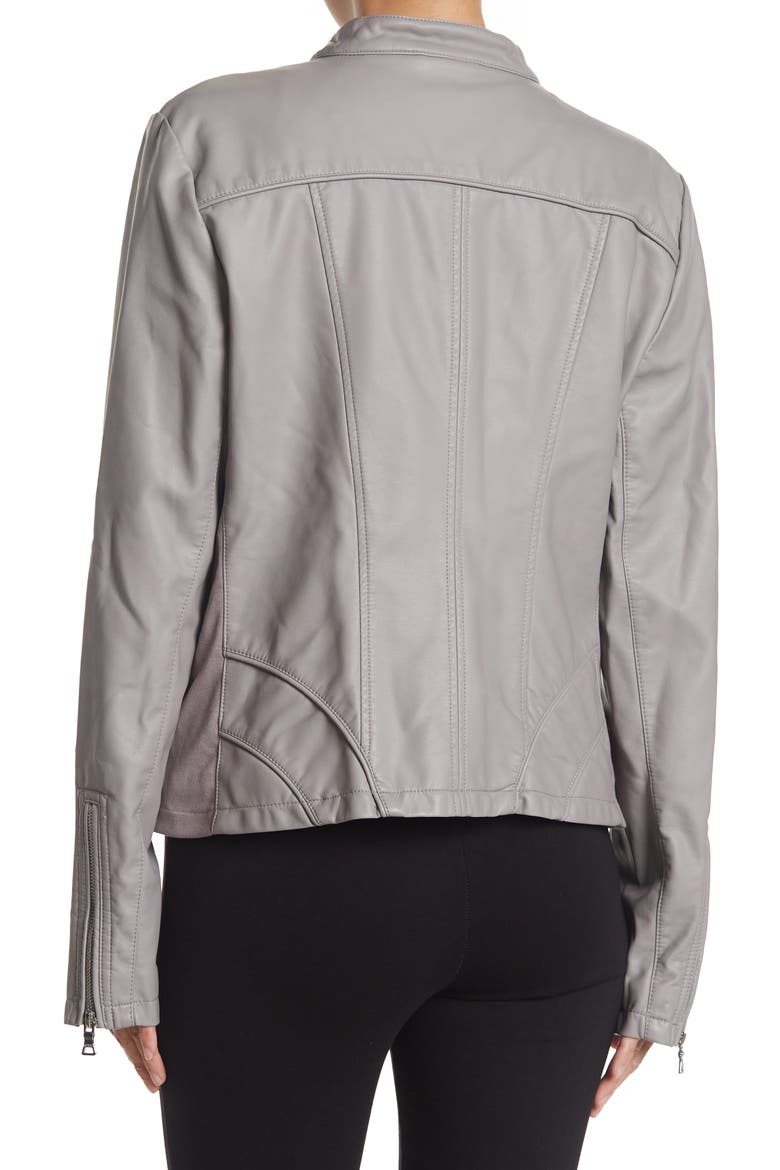 Faux Leather Racer Jacket, Alternate, color, GREY