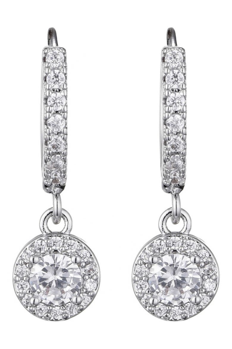 Cubic Zirconia Halo Drop Huggie Hoop Earrings, Alternate, color, SILVER