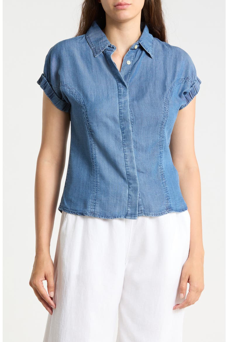 Short Sleeve Denim Shirt, Main, color, DARK WASH