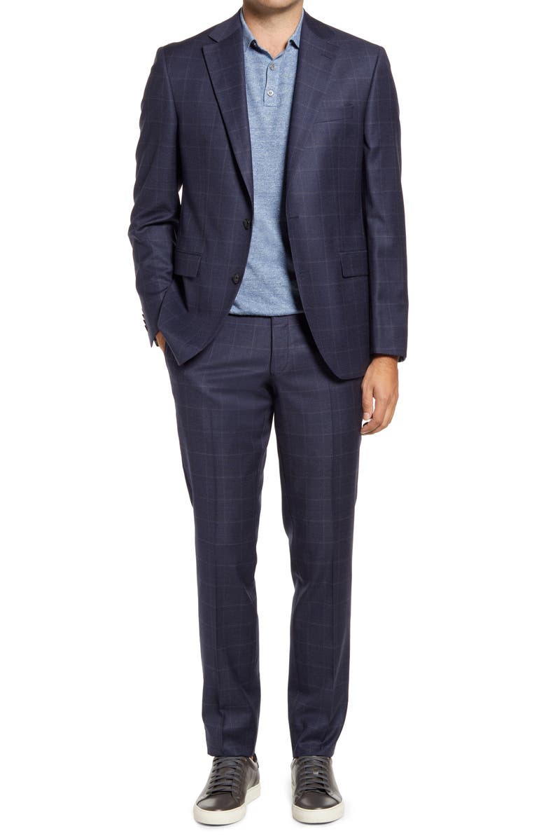 Jack Victor Esprit Contemporary Fit Navy Windowpane Check Wool Suit, Main, color, 