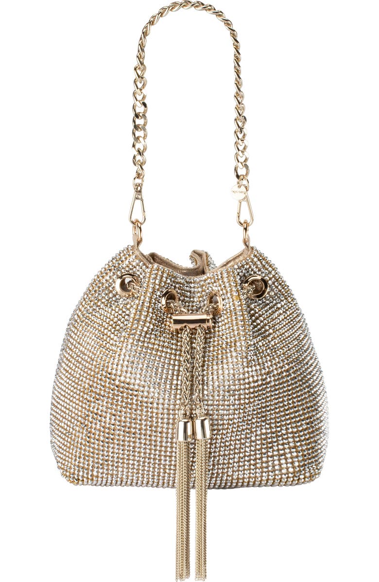 Olga Berg Miranda Drawstring Bucket Bag, Main, color, Champagne