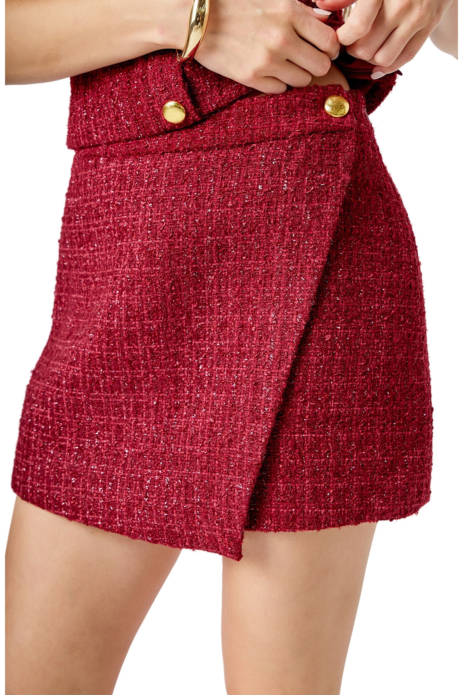 Merlot Rose Color Endless Rose Tweed Faux Wrap Miniskirt (Women) | Nordstrom