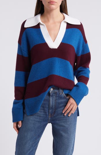 Kate Spade Blue Striped Wool Cashmere Sweater Size deals M