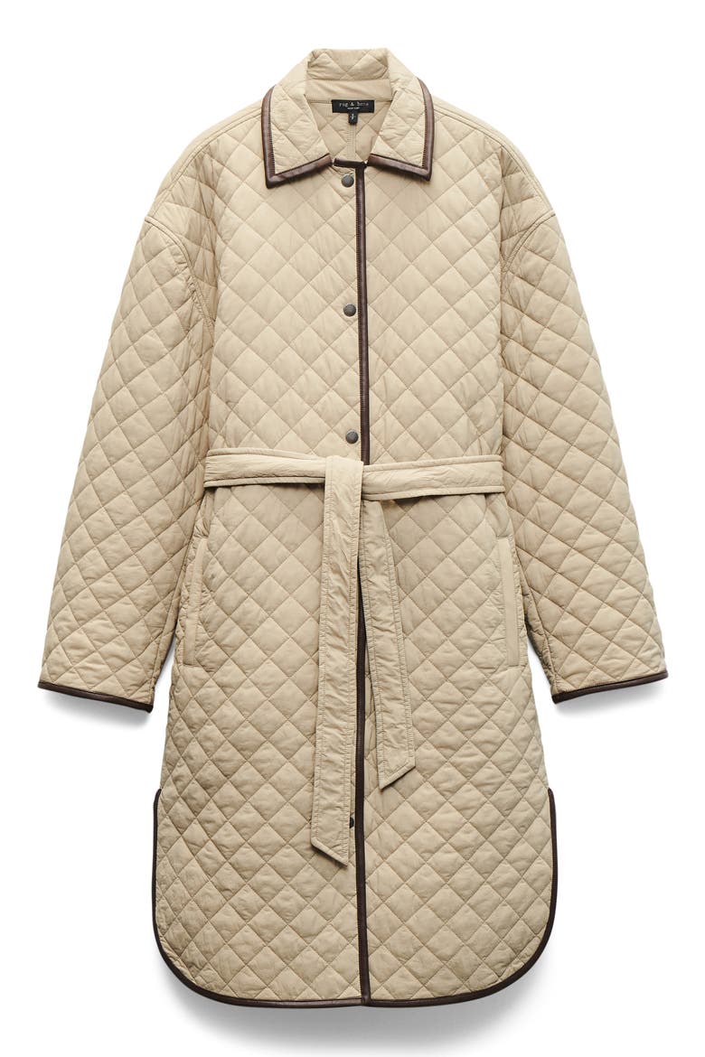 Kelly Oversize Faux Leather Trim Quilted Jacket, Alternate, color, TAN