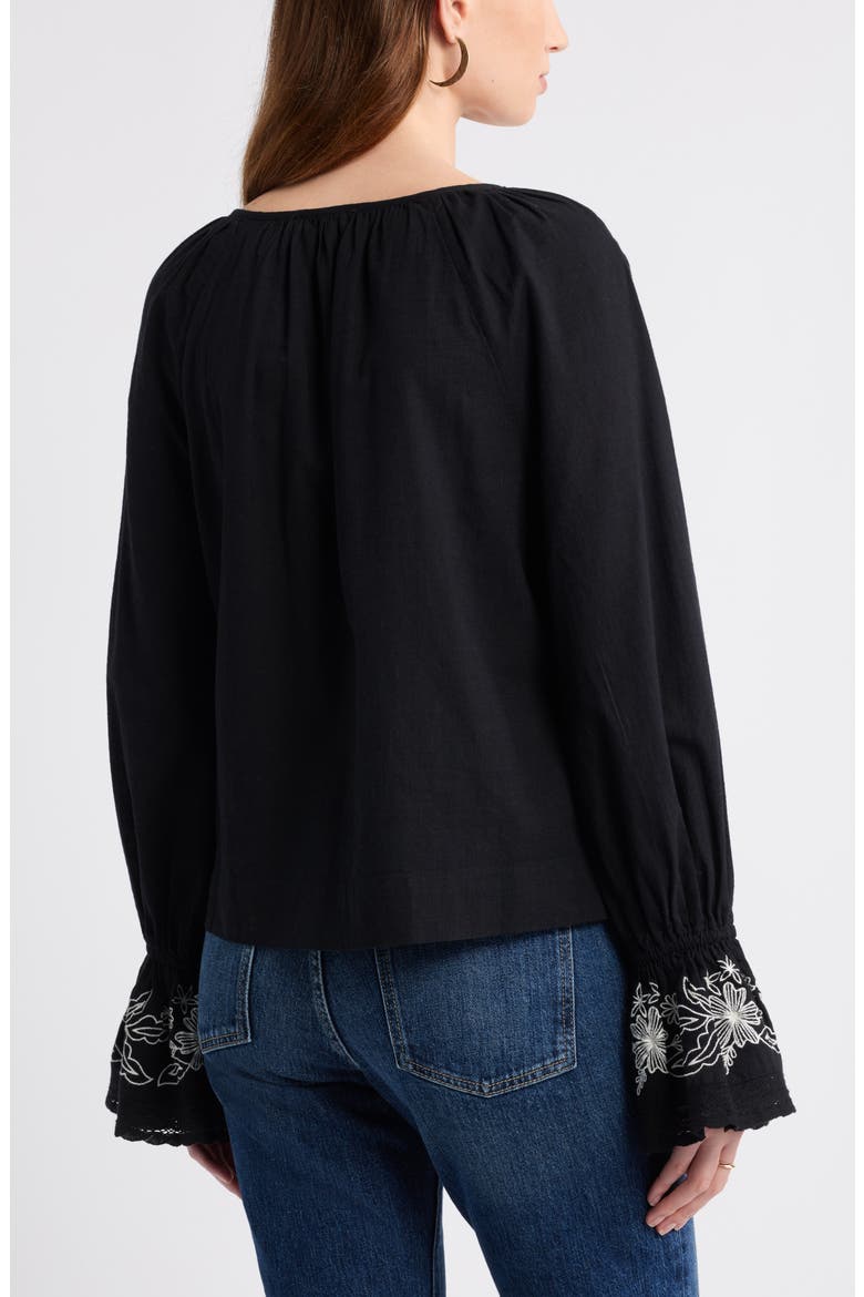 Embroidered Front Button Top, Alternate, color, BLACK-IVORY EMBROIDERED FLORAL
