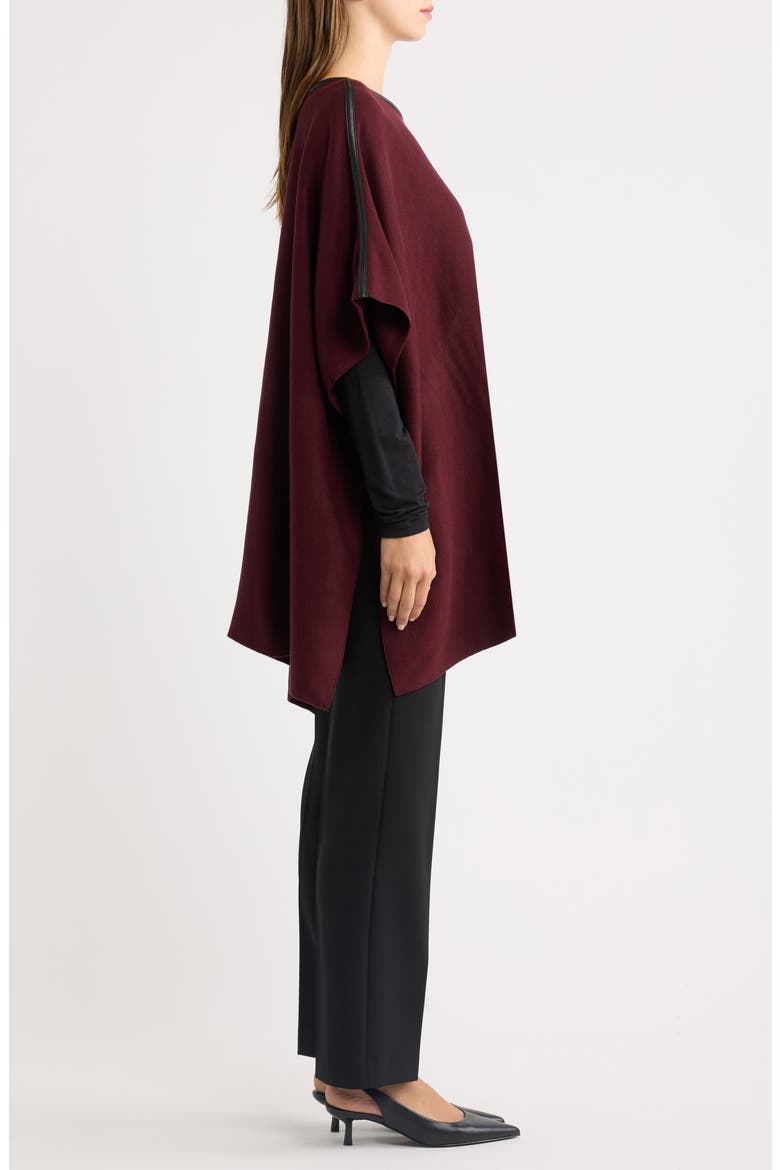Faux Leather Trim Knit Cape, Alternate, color, BAROLO