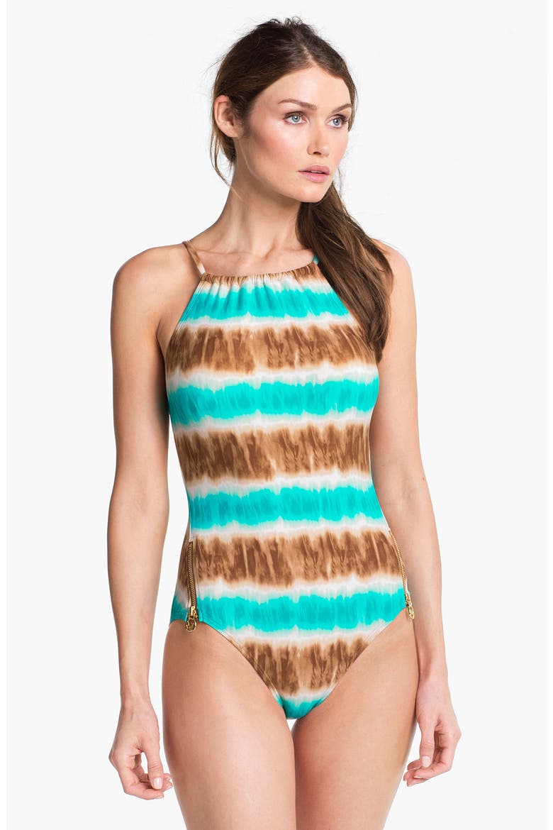 High Neck One-Piece Swimsuit, Main, color, TILE BLUE