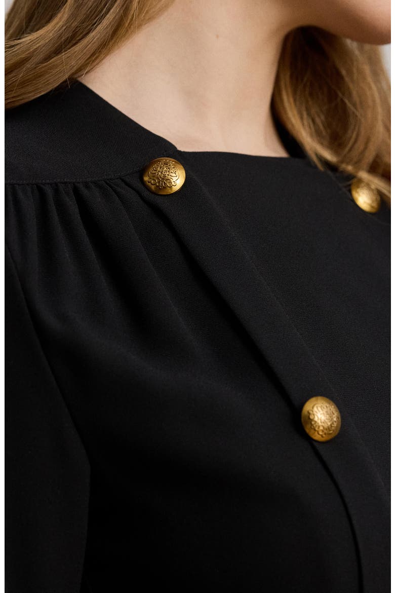 Long Sleeve Double Breasted Georgette Coat Dress, Alternate, color, BLACK