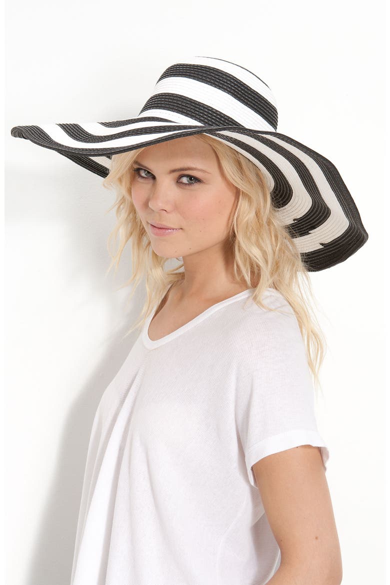 Wide Brim Stripe Hat, Main, color, BLACK