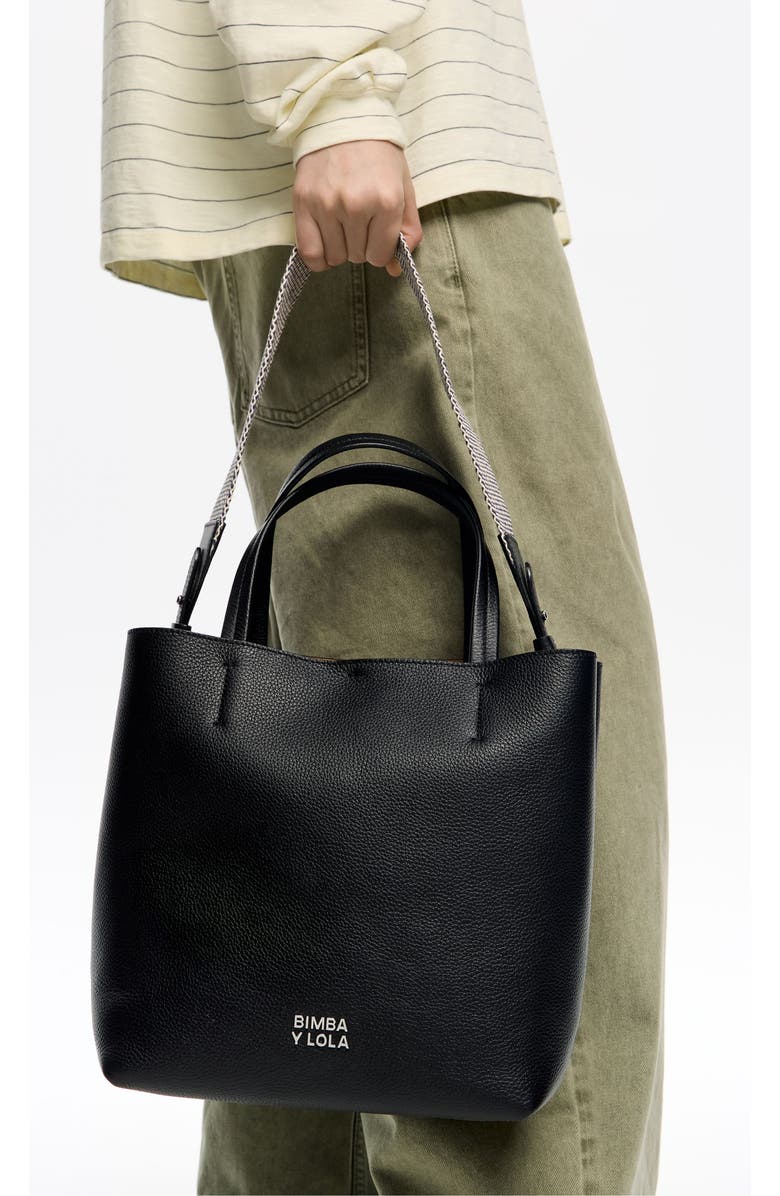 Bimba y Lola Leather Shoulder Bag, Alternate, color, Black