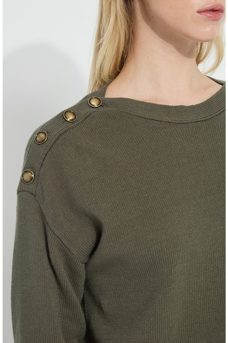 Adelaide Button Trim Sweater, Alternate, color, MOSSWOOD
